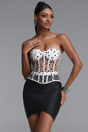 Julissa Sexy Fitted Strapless Polka Dot Boned Top